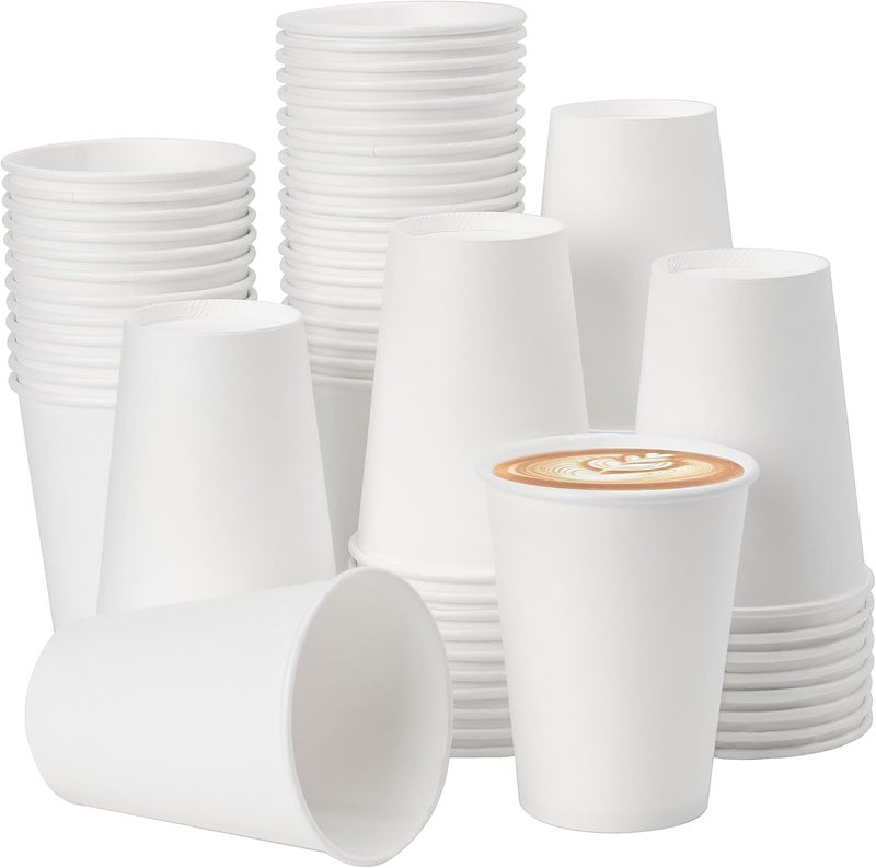 METAPRINT Disposable Paper Cups 12 oz [100 Pack]  White Hot Coffee Cups  12 oz Paper Coffee Cups  Thickened Design for Cafes  Bistros  Parties  and Events - Image 1