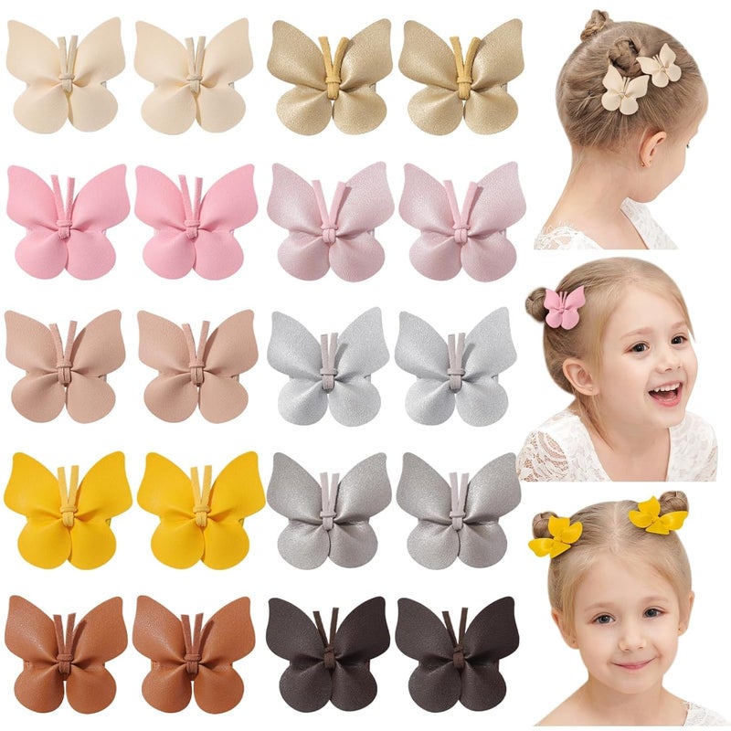 Doboi 20PCS Baby Girls Hair Clips Butterfly Hair Bows Fully Lined Alligator Clips Crocodile Skin Bows for Girls Hair Accessories for Baby Toddlers Kids