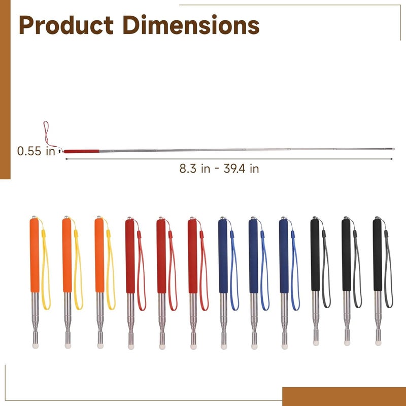 12 Pcs 39.4 in Extendable Teacher Pointer, Telescopic Whiteboard Pointer with Lanyards, Anti-Slip Grip, Soft Felt Tip Classroom Pointer Stick for Teaching - Image 4