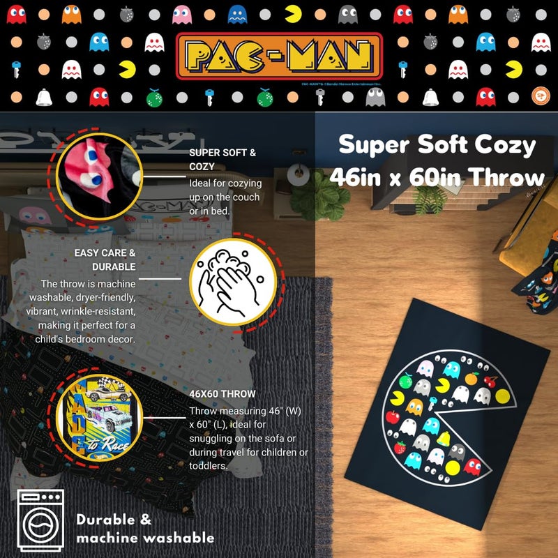 Franco Collectibles Pac-Man Retro Bedding Super Soft Cozy Plush Throw  46 in x 60 in  (Officially Licensed Product) - Image 2