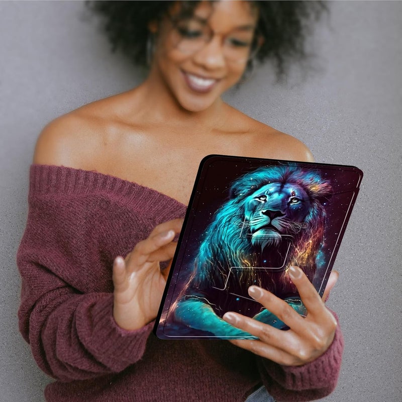 غلاف لجهاز Amazon Kindle الإصدار العاشر مقاس 6 بوصة (إصدار 2019)، غلاف واقي بحامل دوار Mxfdegf 360 درجة مع وظيفة النوم/الإيقاظ التلقائي، لجهاز Kindle مقاس 6 بوصة الإصدار العاشر 2019، تصميم Cool Lion - Image 4