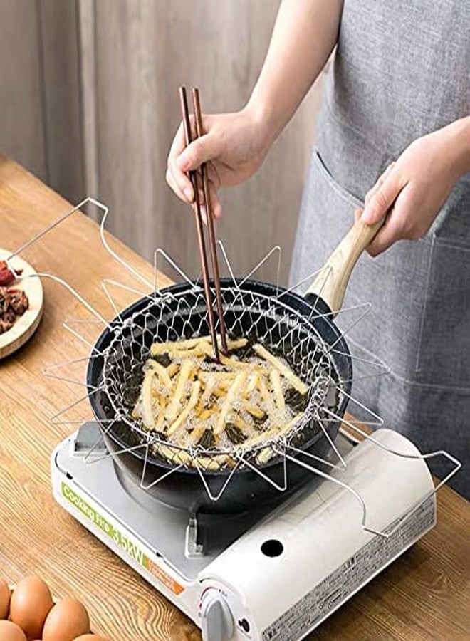 ShineMe 304 Stainless Steel Foldable Steam Rinse Strain Fry Basket Strainer Net Kitchen Cooking Tool for Fried Food or Fruits - Image 5
