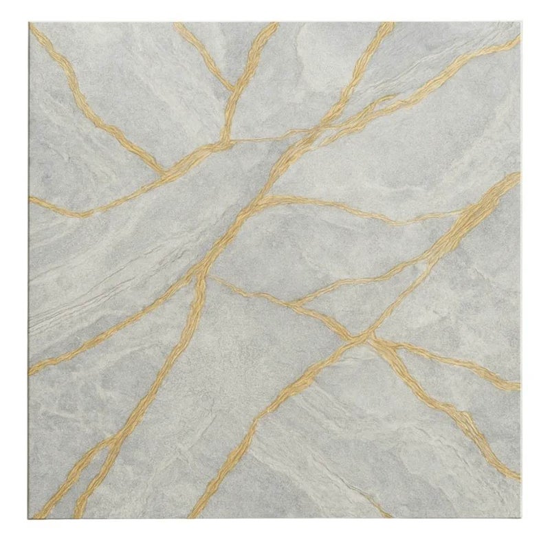 Decorative White Marble Texture with Yellow Veins Designed Wall Sticker Wallpaper- 60X60cm