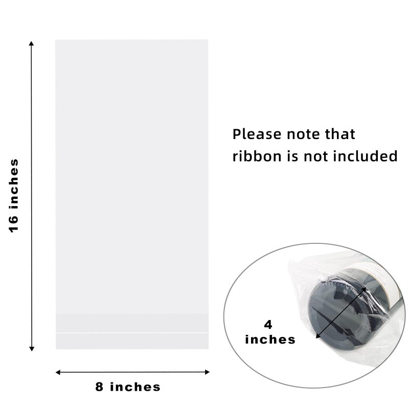 Morepack Clear Wine Bottle Gift Bags 100Pcs 8"x16"+4" Flat Bottom Cellophane Bags (No Side Gusset) - Image 2