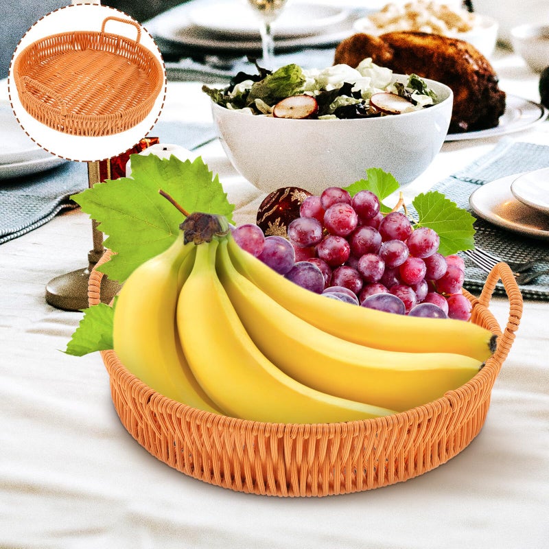 Natural Light Brown Rattan Woven Bread Basket 25cm for Fruit Snacks Kitchen Storage - Image 4