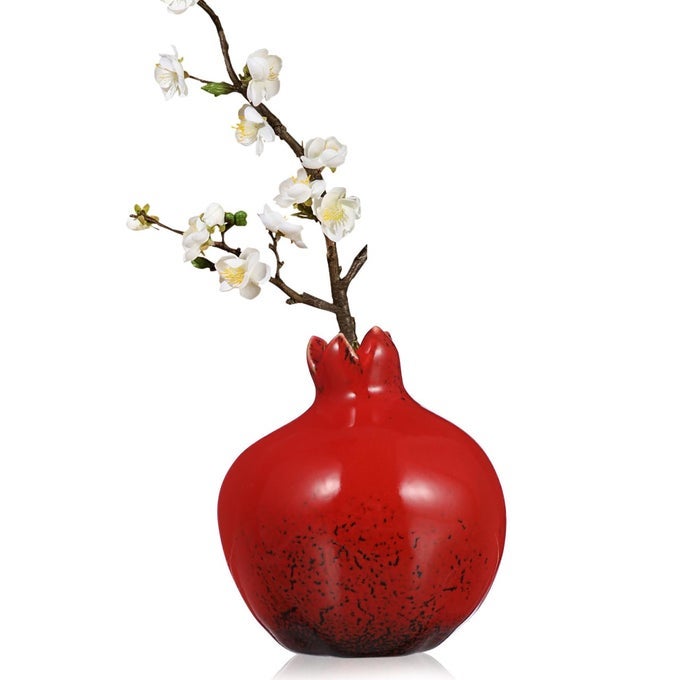 CERAMIC POMEGRANATE ORNAMENT RED DECORATIVE FRUIT VASE FOR TABLETOP HOME DECOR FOR FLOWER ARRANGEMENT