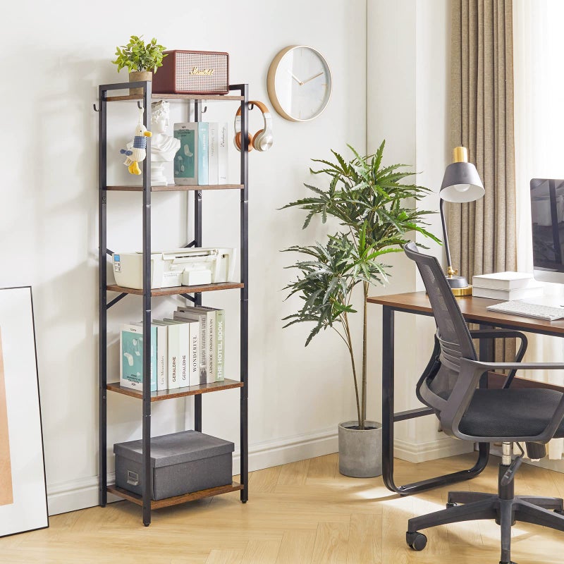 YMYNY Bookshelf5 Tier Storage Rack Plant Rack Storage Rack with Steel Framefor Living Room Office Study Hallway Industrial Style Rustic Brown and Black HBC005H