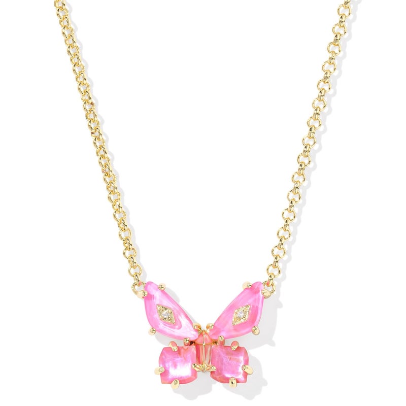 Kendra Scott Bianca Butterfly Short Pendant Necklace, 14K Gold-Plated Brass, Fashion Jewelry for Women, Pink Mix - Image 1