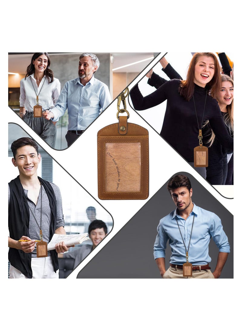 SYOSI Leather ID Badge Holder with Keychain, Vertical Card Holder with Zipper Pocket and Lanyard for Office, Driver's License, Credit Cards, and Keys (Brown) - Image 5