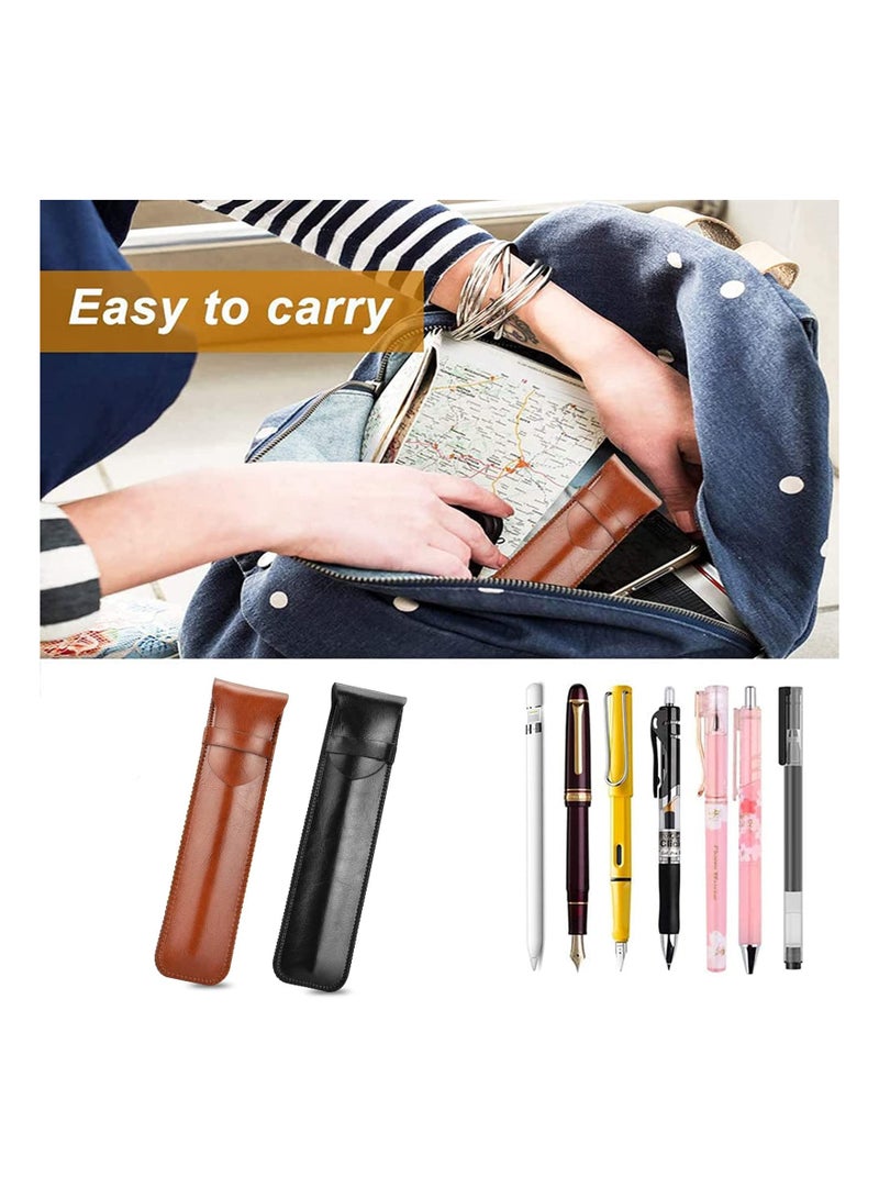 Excefore 2 Pcs Pen Case, PU Leather Pen Case, Handmade Pen Case, Protective Cover, for Pencils, Pens, Ballpoint Pens (Black and Brown)  - Image 4