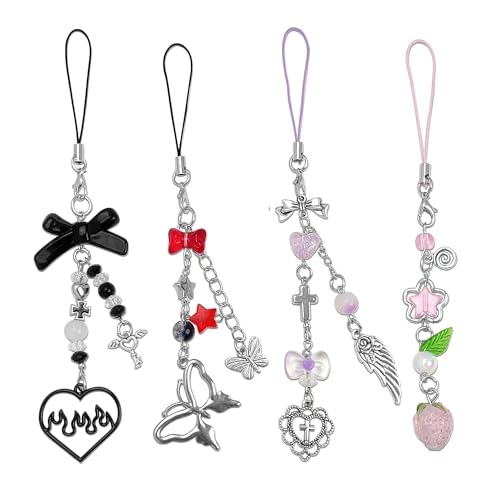 cioatu Homvog 1-4PCS Cute Phone Charms Aesthetic Y2K Cell Phone Charms Strap Strawberry Butterfly Star PhoneCharm Y2K Accessories for Bag Keychain Airpods Camera Pendants Decor (4x Butterfly Heart) - Image 1