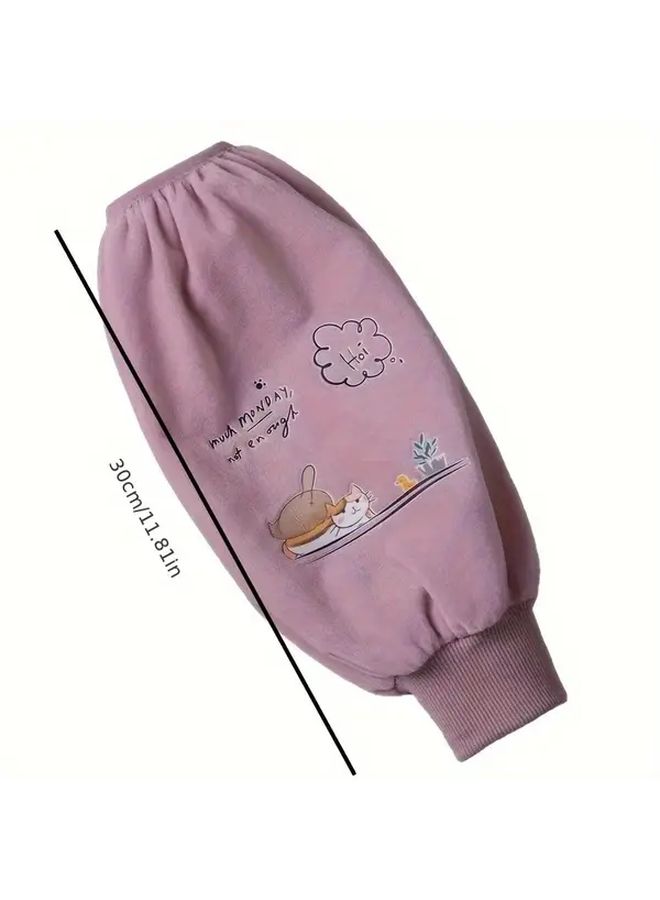 Pink Long Plush Sleeve Covers For Women Cute Protective Autumn Winter Office Clean - Image 3