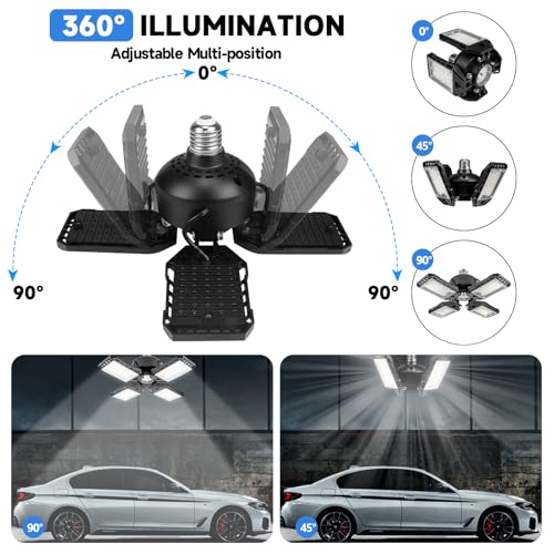 Aoretic LED Garage Lights Bulb 2 Pack - 120W, 12000LM 6500K Led Shop Light with 4+1 Deformable Panels, Basement Barn Light, E26/E27 for Warehouse, Shop - Image 2