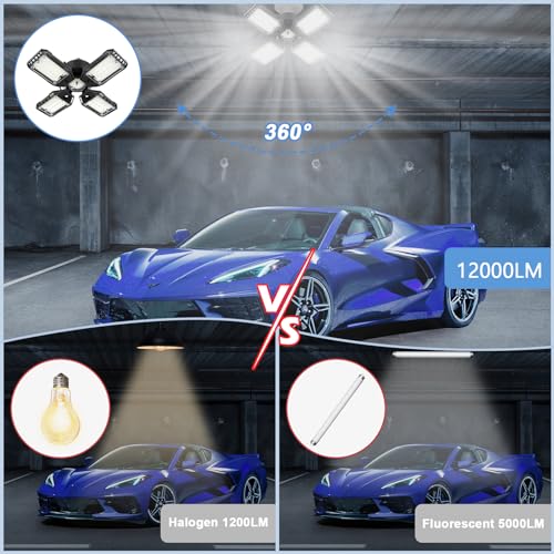 Aoretic LED Garage Lights Bulb 2 Pack - 120W, 12000LM 6500K Led Shop Light with 4+1 Deformable Panels, Basement Barn Light, E26/E27 for Warehouse, Shop - Image 3