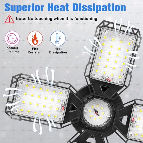 Aoretic LED Garage Lights Bulb 2 Pack - 120W, 12000LM 6500K Led Shop Light with 4+1 Deformable Panels, Basement Barn Light, E26/E27 for Warehouse, Shop - Image 4
