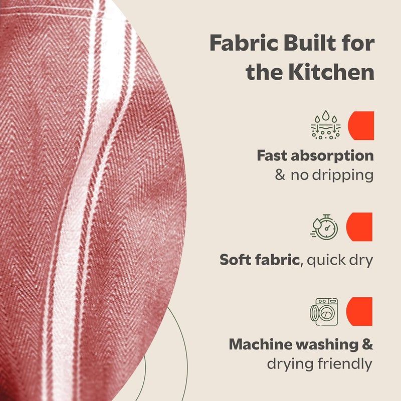 Zeppoli Classic 15 Pack 100 Natural Cotton Kitchen Towel Set Reusable Wash Cloths Absorbent Dish Towels Machine Washable Hand Towels Kitchen Essentials  14 by 25  Red Base - Image 4