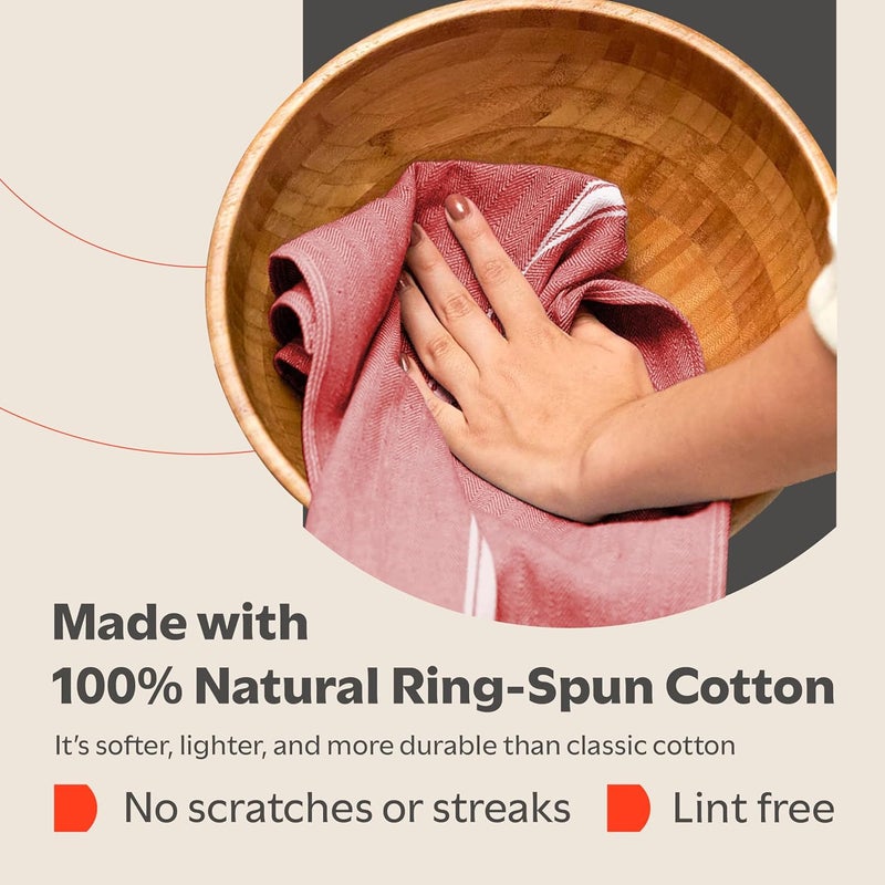 Zeppoli Classic 15 Pack 100 Natural Cotton Kitchen Towel Set Reusable Wash Cloths Absorbent Dish Towels Machine Washable Hand Towels Kitchen Essentials  14 by 25  Red Base - Image 3