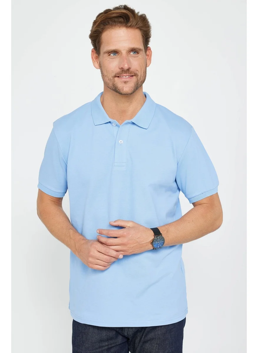 Tudors Men's Classic Fit Relaxed Cut Cotton Plain Piqué Blue Polo Neck T-Shirt