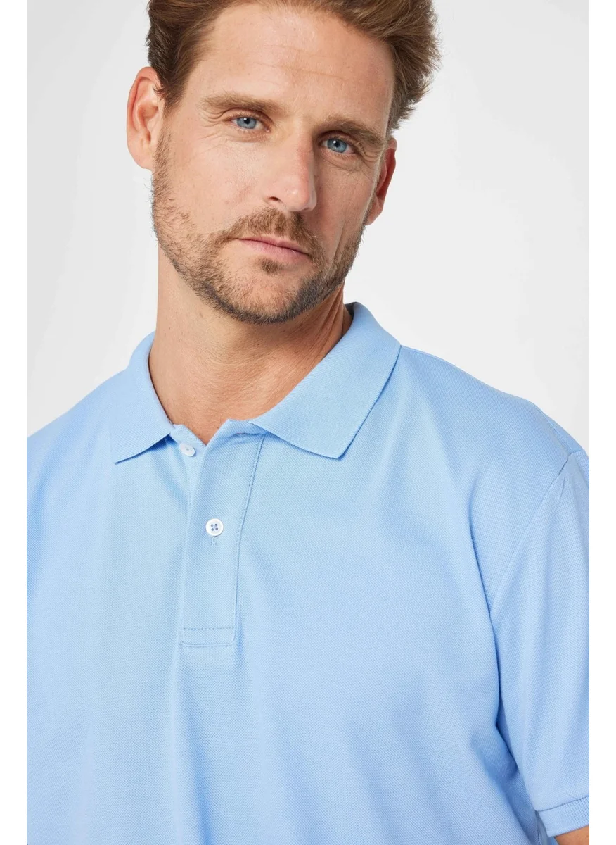 Tudors Men's Classic Fit Relaxed Cut Cotton Plain Piqué Blue Polo Neck T-Shirt