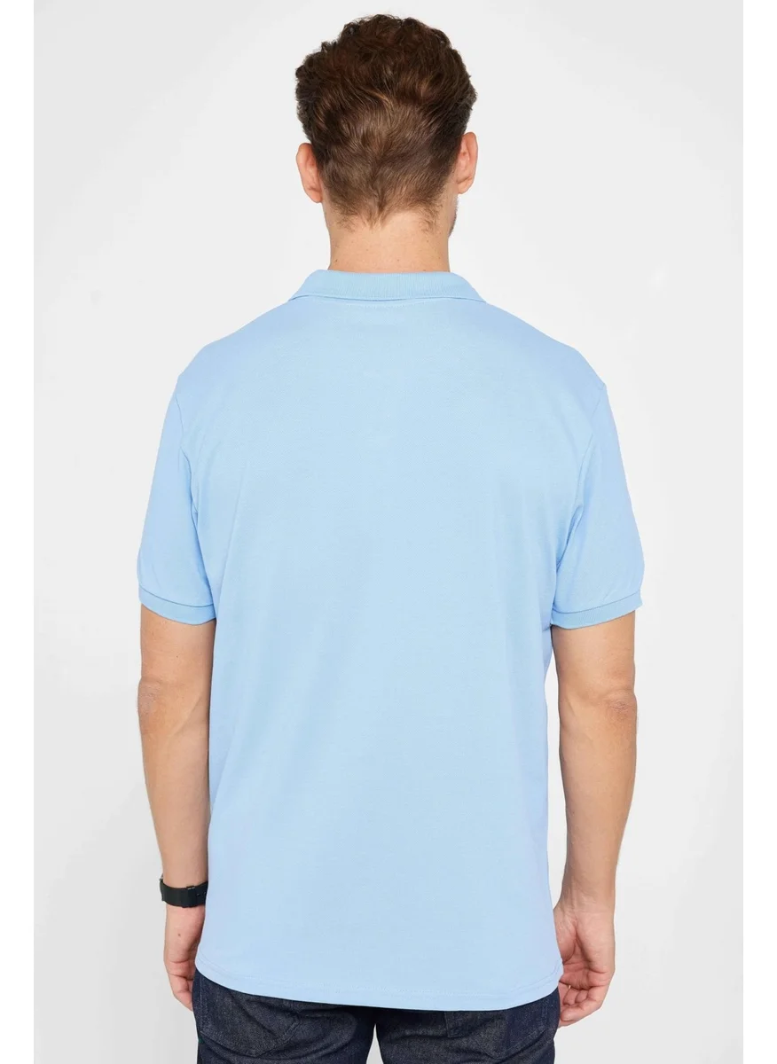 Tudors Men's Classic Fit Relaxed Cut Cotton Plain Piqué Blue Polo Neck T-Shirt