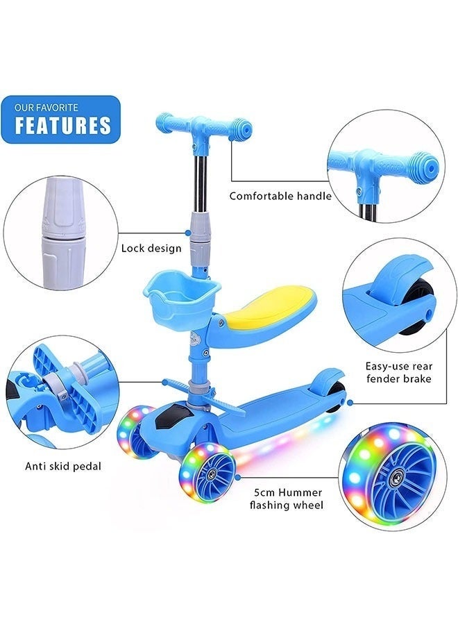 يلا جوي سكوترات دواسات للأطفال للأولاد والبنات، مزودة بأربع عجلات فلاش قابلة للتعديل الارتفاع، وسطح عريض للغاية، وسكوتر ألعاب للأطفال وسكوتر للأطفال الصغار (أزرق) - Image 3