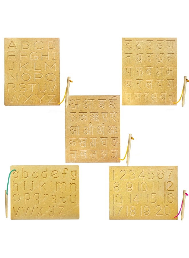 FunBlast FunBlast Writing Practice Tracing Wooden Boards for Kids- Set of 5 Includes Small & Capital Alphabet, Numbers and Hindi Alphabet (Made in India)- Multicolor  - Image 1