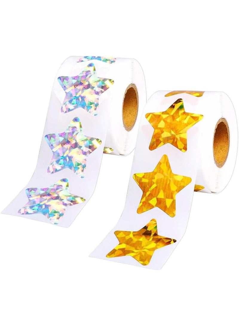فوميمو ملصقات ملصقات النجوم الثلاثية الأبعاد - 2 رولز ملصقات لامعة عاكسة فضية لامعة معدنية (ذهبي، فضي) - Image 1
