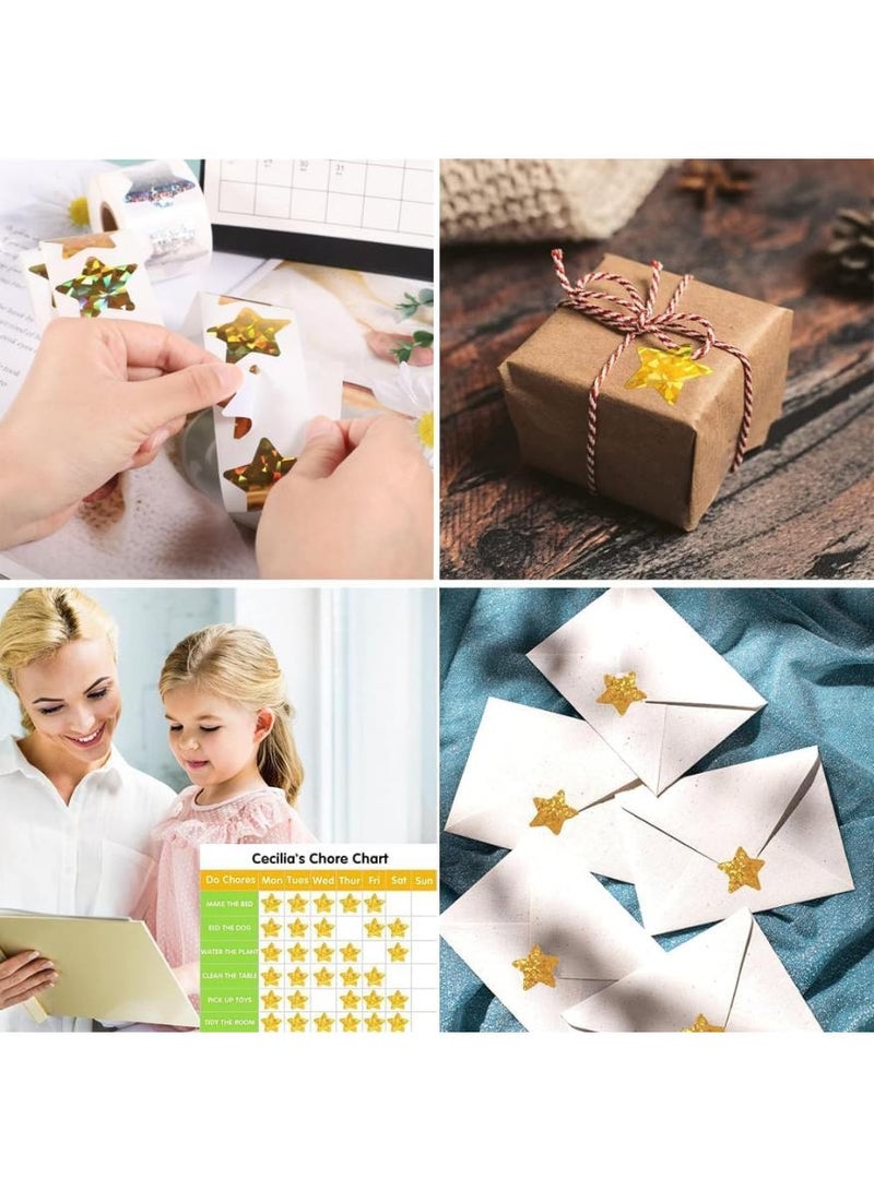 فوميمو ملصقات ملصقات النجوم الثلاثية الأبعاد - 2 رولز ملصقات لامعة عاكسة فضية لامعة معدنية (ذهبي، فضي) - Image 4