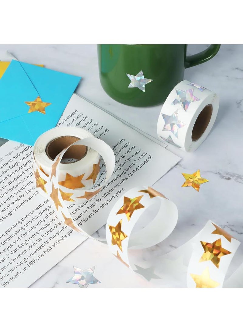 فوميمو ملصقات ملصقات النجوم الثلاثية الأبعاد - 2 رولز ملصقات لامعة عاكسة فضية لامعة معدنية (ذهبي، فضي) - Image 3
