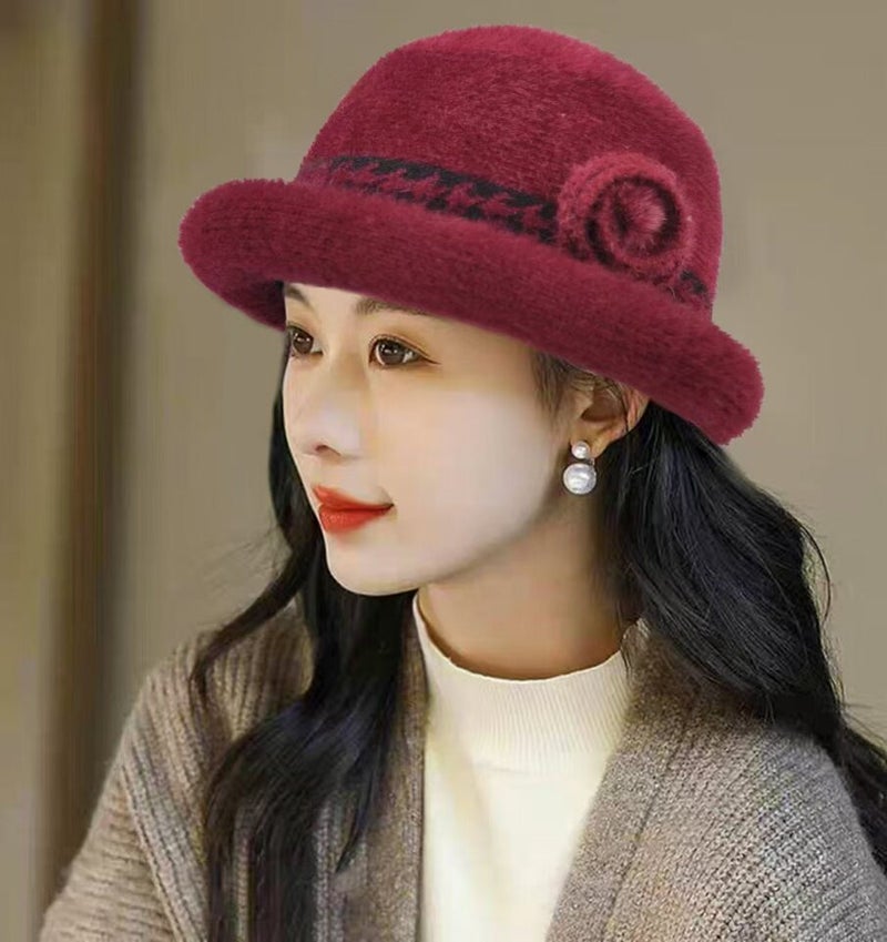 Elderly Women Hat Winter Rabbit Hair Fleece Warm Grandma Bucket Hat - Image 1