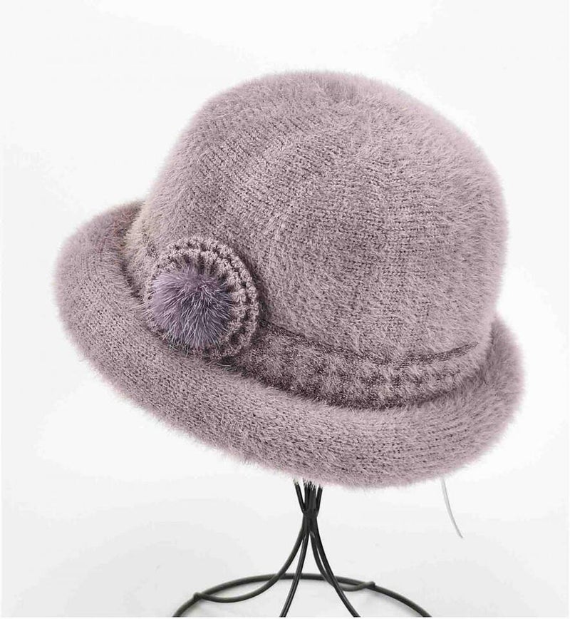 Elderly Women Hat Winter Rabbit Hair Fleece Warm Grandma Bucket Hat - Image 3