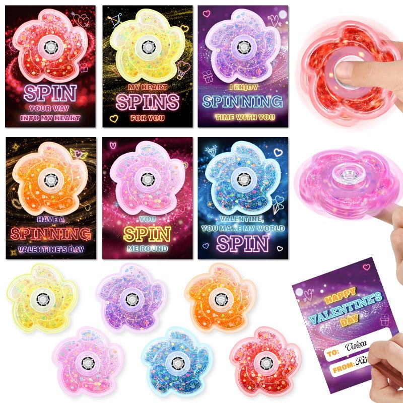 OCHIDO 24 Pack Valentines Day Cards for Kids with Fidget Spinner, Valentines Day Gifts for Kids Classroom Exchange, School Games Prize Rewards, Valentines Party Favors for Girls Boys - Image 1