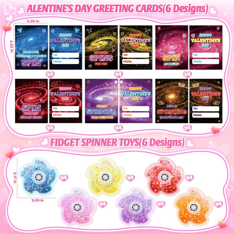 OCHIDO 24 Pack Valentines Day Cards for Kids with Fidget Spinner, Valentines Day Gifts for Kids Classroom Exchange, School Games Prize Rewards, Valentines Party Favors for Girls Boys - Image 3