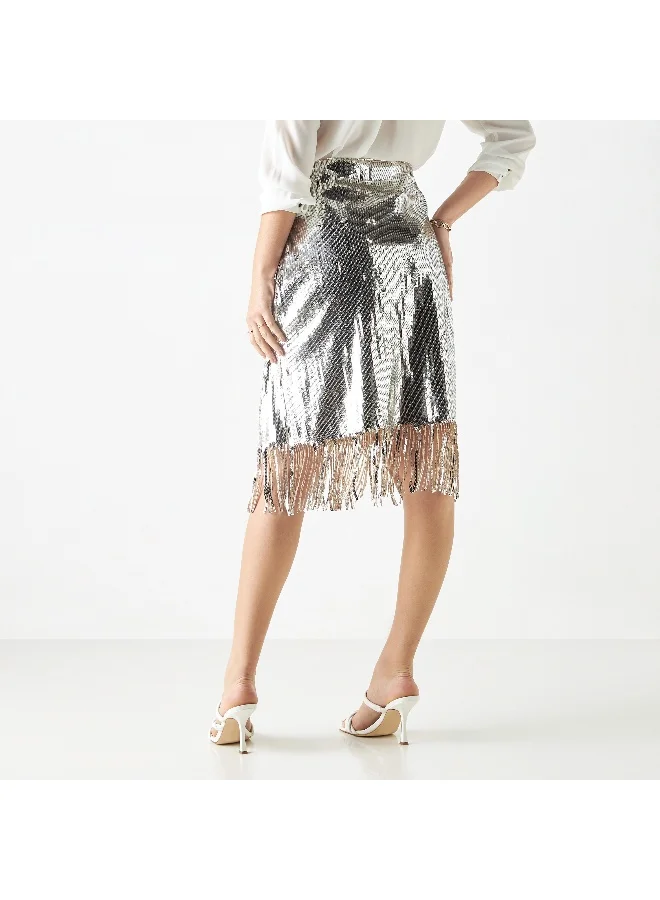 Iconic Iconic Embellished A-line Skirt with Fringes