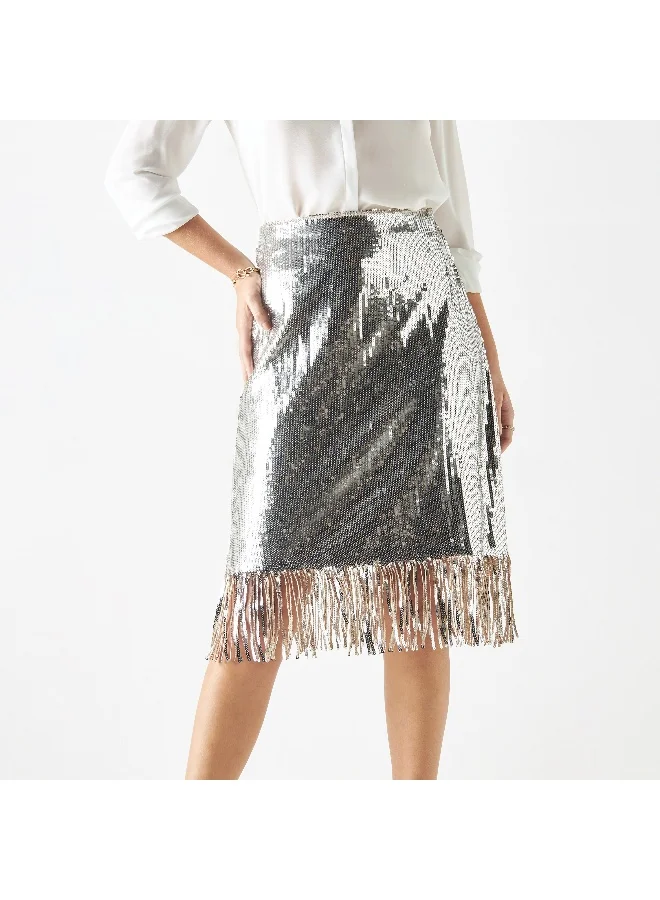 Iconic Iconic Embellished A-line Skirt with Fringes