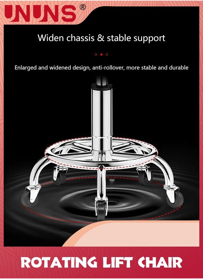 Rolling Stool With Backrest,PU Leather Modern Rolling Stool with Low Back,Height Adjustable Work Salon Drafting Swivel Task Chair with Footrest,Black