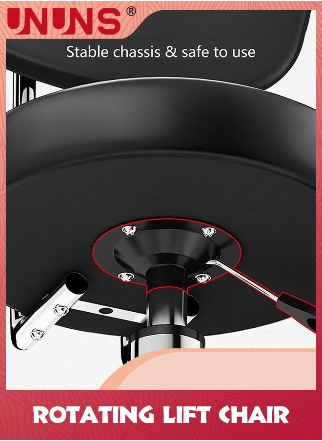 Rolling Stool With Backrest,PU Leather Modern Rolling Stool with Low Back,Height Adjustable Work Salon Drafting Swivel Task Chair with Footrest,Black