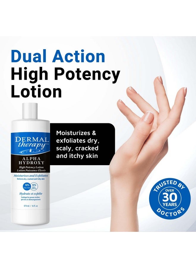 dermal therapy - Dermal Therapy Alpha Hydroxy Lotion - High Potency AHA Exfoliating Moisturizer for Dry, Scaly Skin - 10% Lactic Acid & 10% Urea Lotion - Remove Skin Flakes - Fragrance-Free - 16 fl oz / 474 ml - Image 1