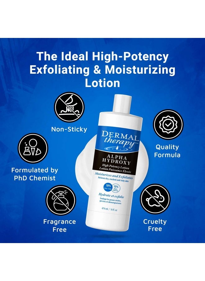 dermal therapy - Dermal Therapy Alpha Hydroxy Lotion - High Potency AHA Exfoliating Moisturizer for Dry, Scaly Skin - 10% Lactic Acid & 10% Urea Lotion - Remove Skin Flakes - Fragrance-Free - 16 fl oz / 474 ml - Image 1