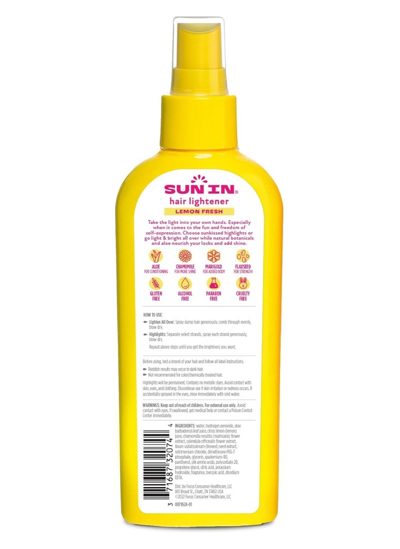 Sun In Hair Lightener Spray Lemon Fresh, Enriched With The Natural Botanicals Aloe, Chamomile, Marigold and Flaxseed, Alcohol Free, Lemon Fresh Scent, 138 ML