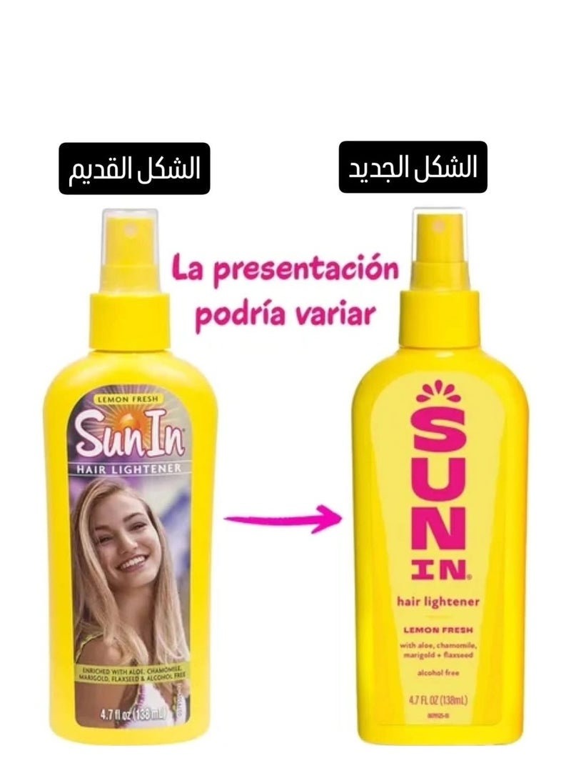 Sun In Hair Lightener Spray Lemon Fresh, Enriched With The Natural Botanicals Aloe, Chamomile, Marigold and Flaxseed, Alcohol Free, Lemon Fresh Scent, 138 ML