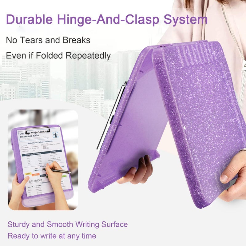 SFLHHDM Glitter Clipboard with Storage,Storage Clipboard with Pen Holder,A4 Binder Clip Boards 8.5x11 with Low Profile Clip,Side Opening Sparkle Clipboards, Clipboards Folder for Office Supplies-Pale Purple - Image 4