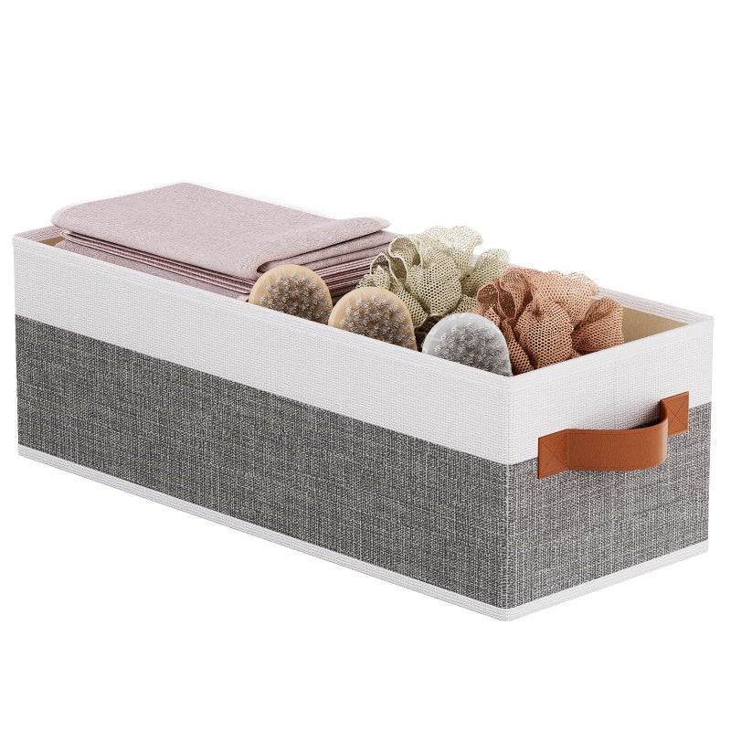 YheenLf Collapsible Storage Bins 1Pack Foldable Baskets for Organizing Clothes Boxes with Handles Fabric Cubes Containers White and Gray 15 x 6 x 5 Inch