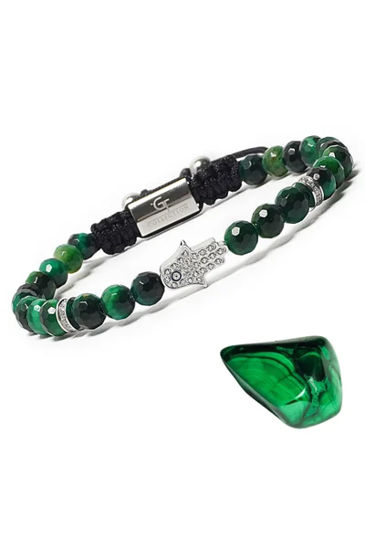Lunnora Green Tiger Eye Beads Handmade Natural Stone Bead Bracelet – Bracelet for Men, Men’s Bracelet, Gifts for Men, Bracelets for Men – With Silver Hamsa Hand, Adjustable One Size Fits All