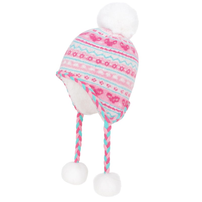 PinkSheep Toddler Winter Hat, Cute Girls Warm Beanie with Warm Ear Flap,Pom Pom Fleece Lined Winter Hat,Kid Knit Beanies Cap Rose - Image 1