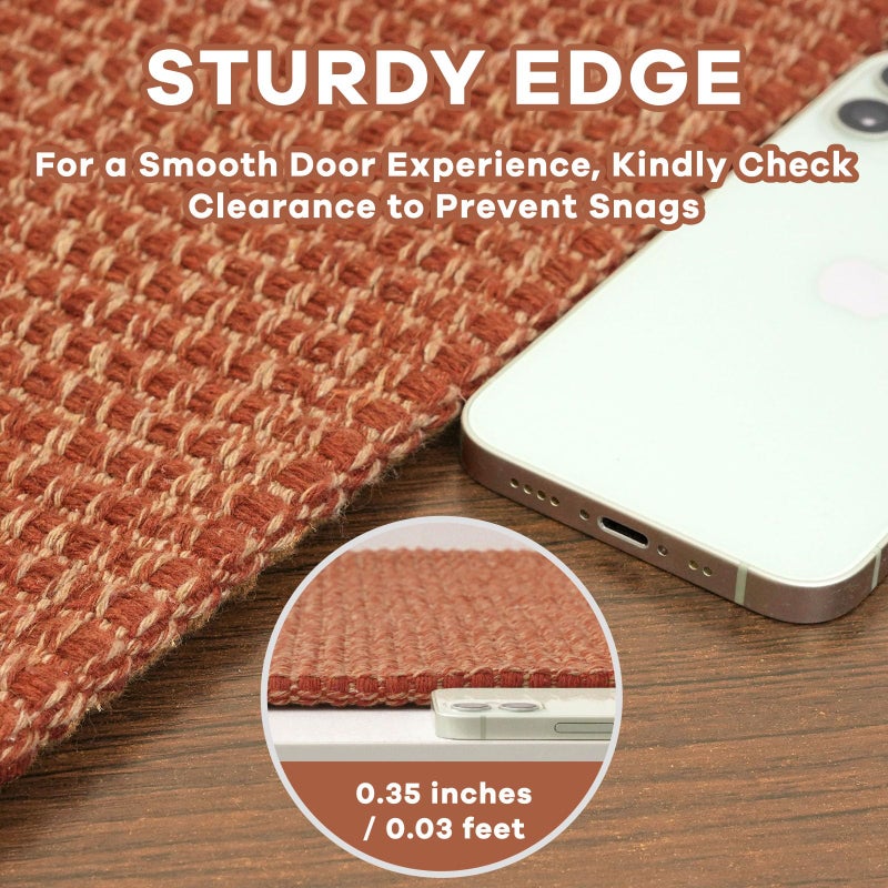 EARTHALL Woven Area Rug 2x3 Ft Washable Rugs for Entryway Braided Non Slip Throw Rugs Door Mat Indoor Outdoor Entrance Small Cotton Woven Carpet for Kitchen Foyer Front Door, Rustic Orange/Tan - Image 2