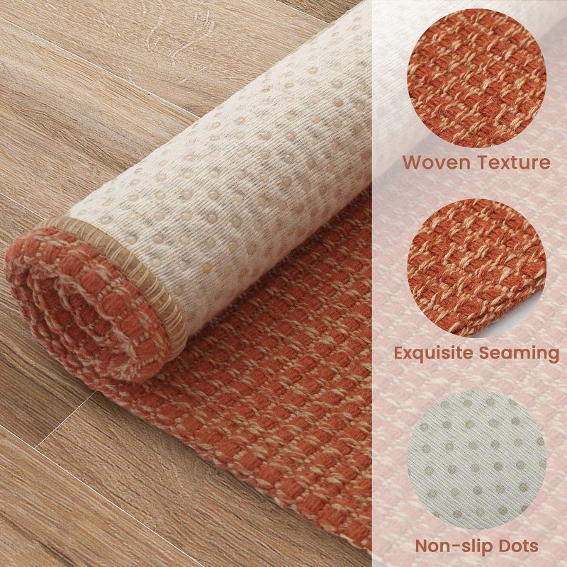 EARTHALL Woven Area Rug 2x3 Ft Washable Rugs for Entryway Braided Non Slip Throw Rugs Door Mat Indoor Outdoor Entrance Small Cotton Woven Carpet for Kitchen Foyer Front Door, Rustic Orange/Tan - Image 5