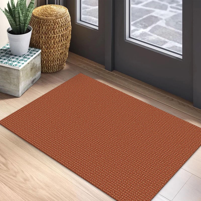 EARTHALL Woven Area Rug 2x3 Ft Washable Rugs for Entryway Braided Non Slip Throw Rugs Door Mat Indoor Outdoor Entrance Small Cotton Woven Carpet for Kitchen Foyer Front Door, Rustic Orange/Tan - Image 1