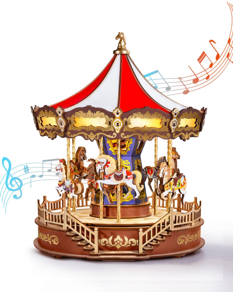 Rowood 3D Puzzles for AdultsWooden Carousel Music Box for AdultsDIY Christmas Collectible Building Model Kit Classic Carousel - Image 3