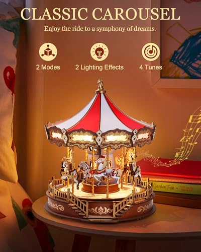 Rowood 3D Puzzles for AdultsWooden Carousel Music Box for AdultsDIY Christmas Collectible Building Model Kit Classic Carousel - Image 5